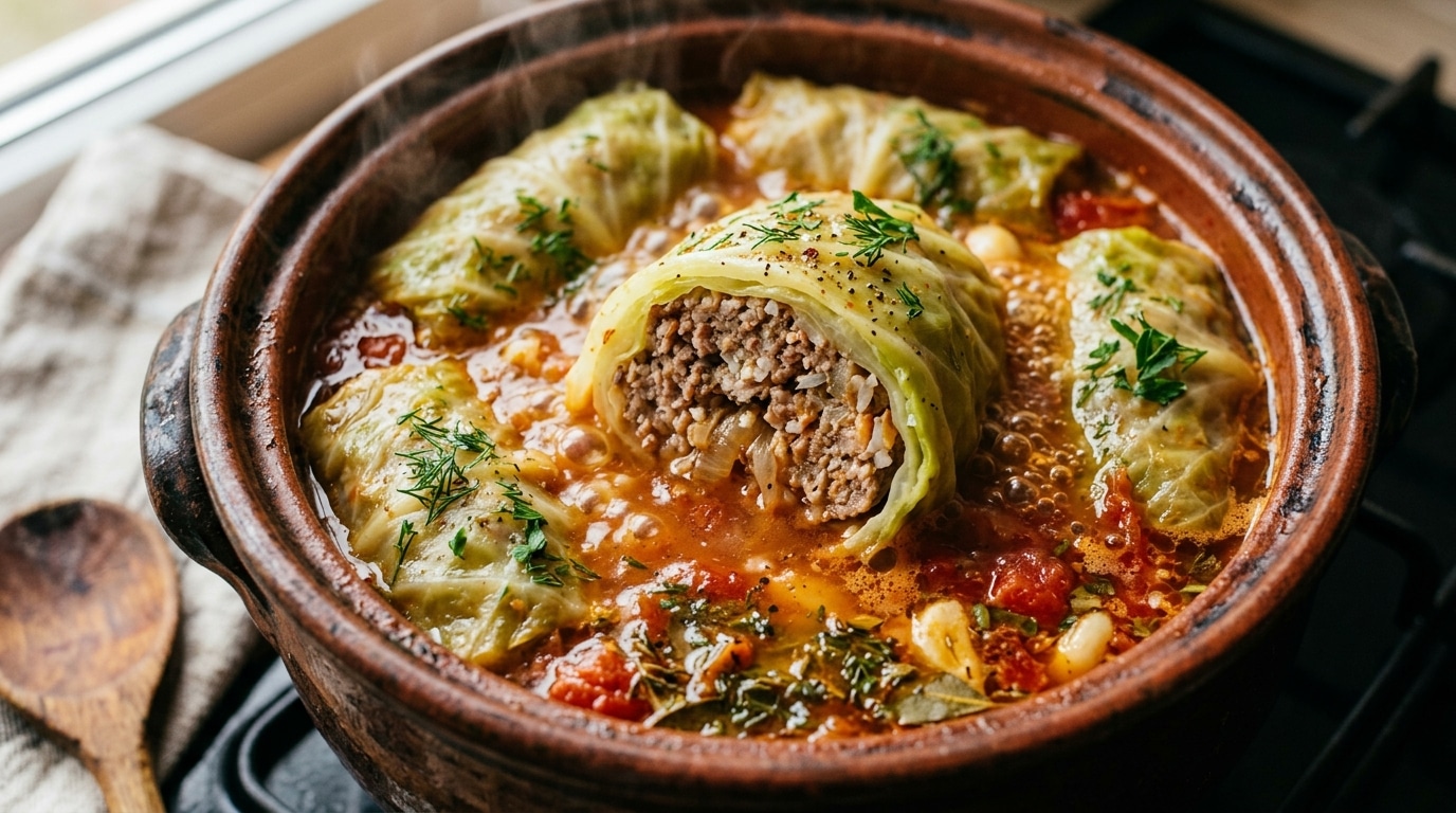 découvrez la recette authentique du chou farci de grand-mère avec sa farce savoureuse, un bouillon parfumé et une cuisson parfaite pour un plat réconfortant et délicieux.