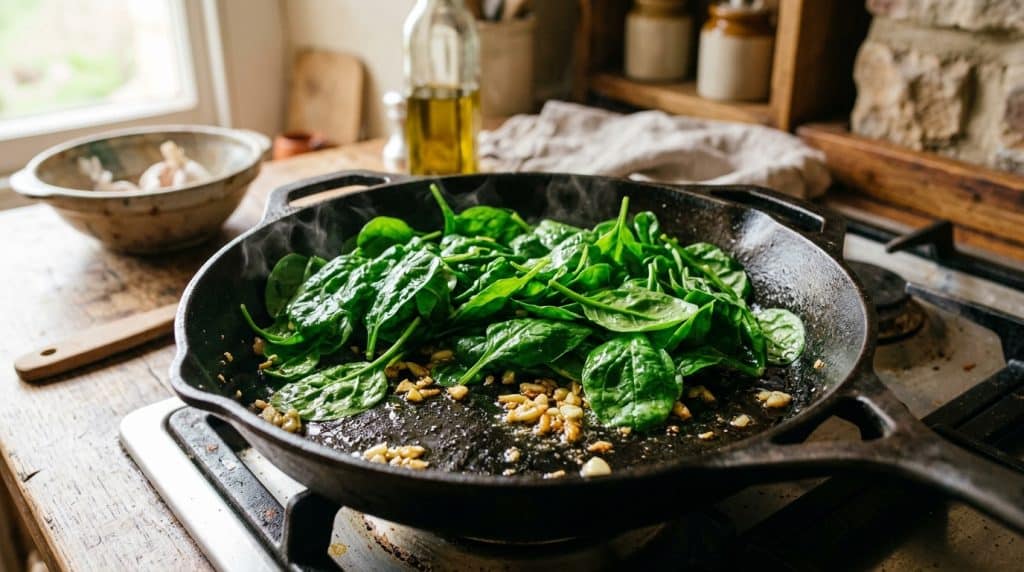 Épinards frais à la poêle : cuisson rapide sans les rater