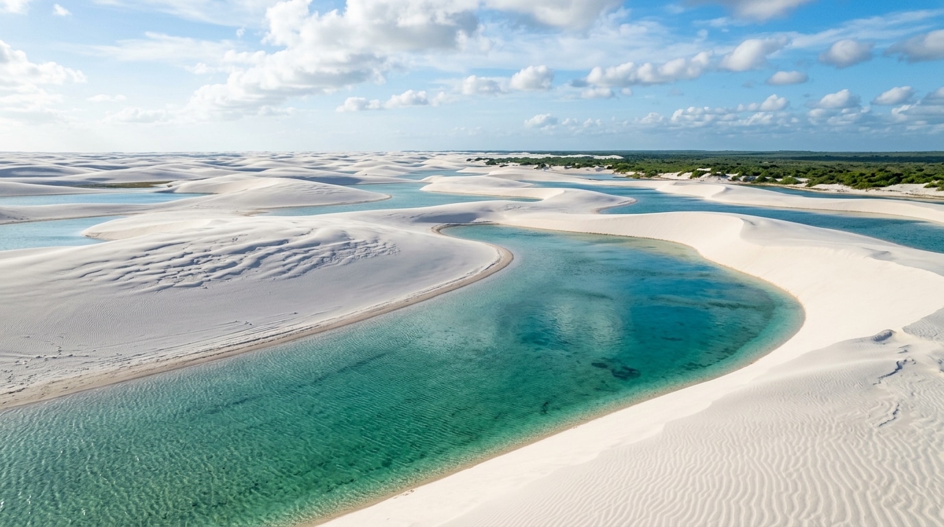 découvrez les lençóis maranhenses, un désert unique au brésil où d'immenses dunes de sable blanc sont parsemées de lagunes turquoise éclatantes, offrant un paysage naturel spectaculaire et inédit.