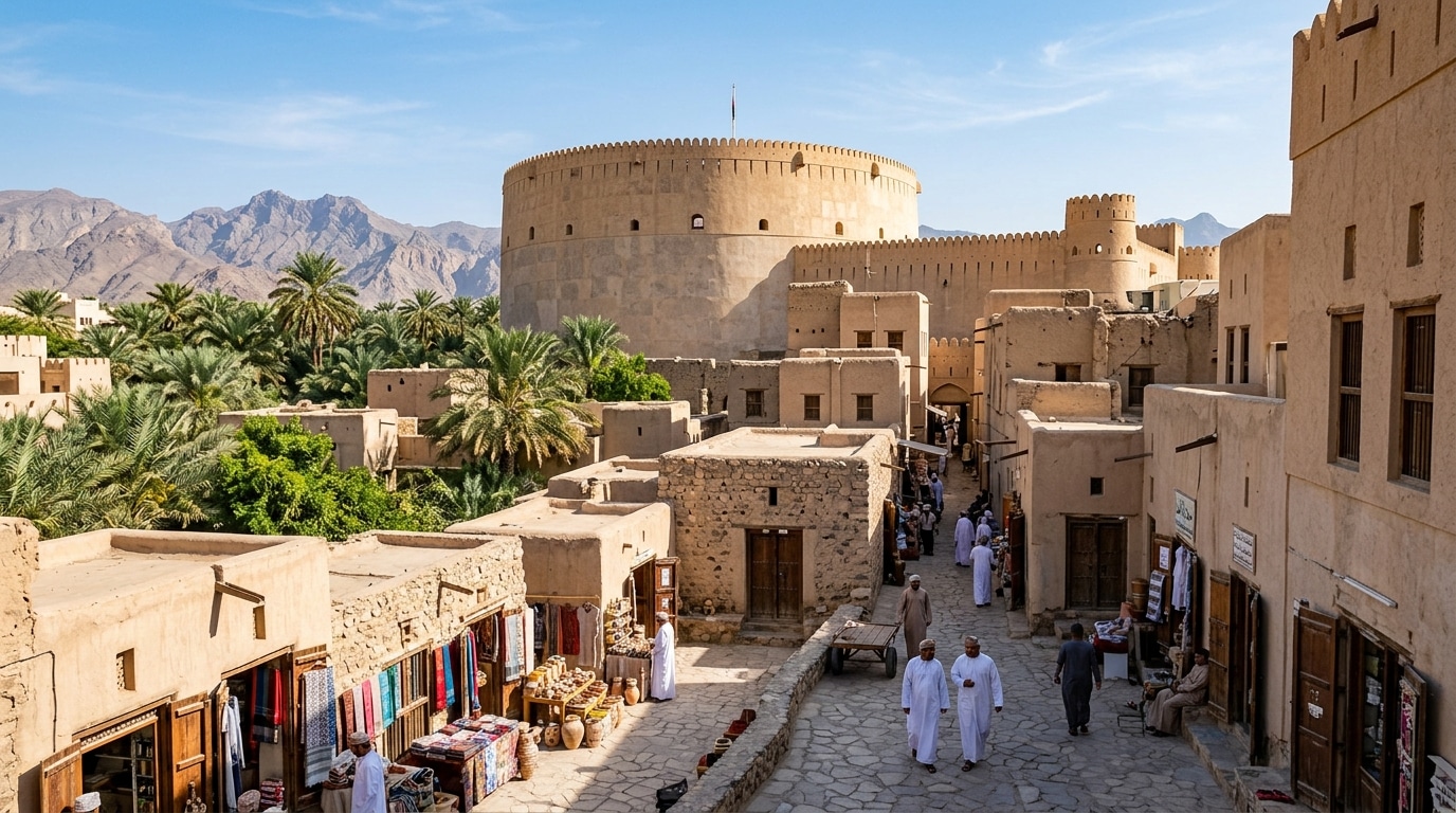 découvrez nizwa, oman, une ville fortifiée riche en histoire et culture, idéale pour les voyageurs souhaitant explorer des sites authentiques loin des parcours touristiques classiques.