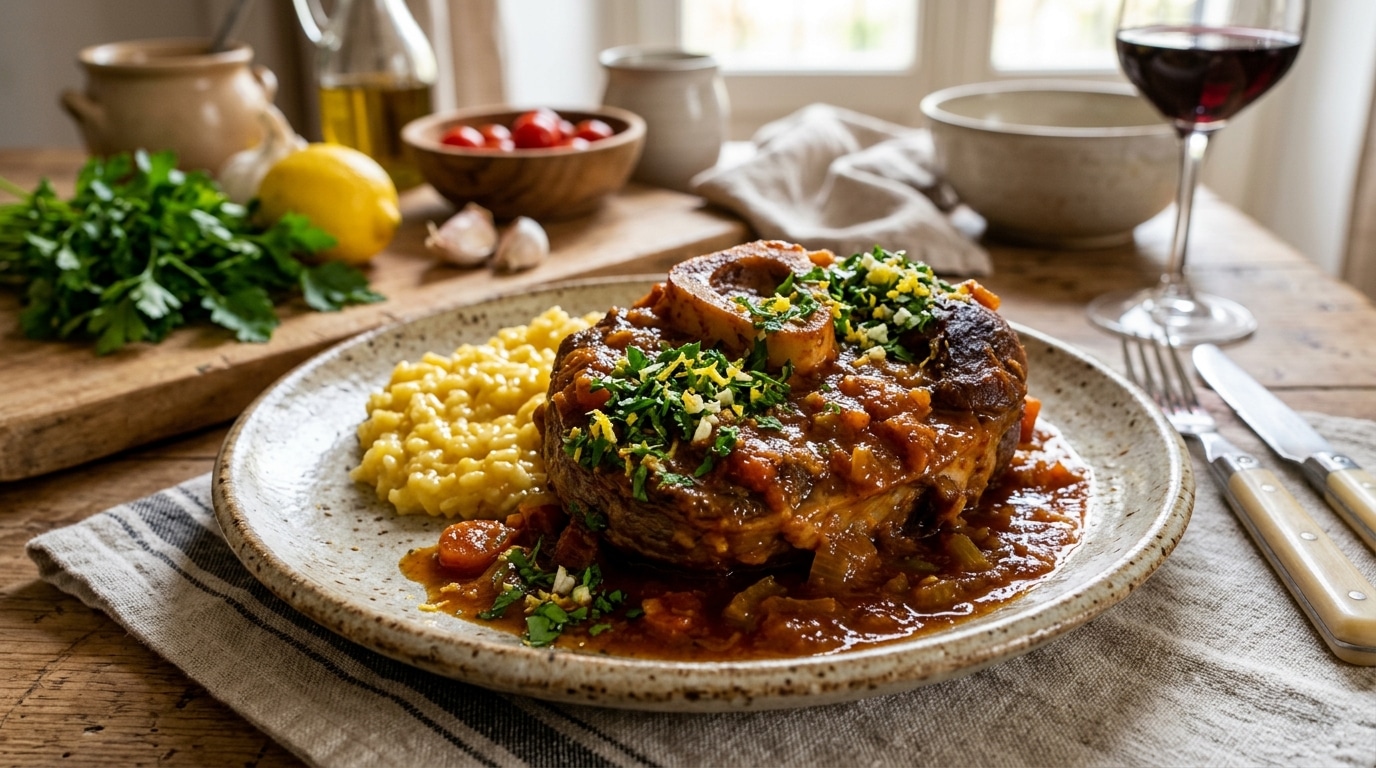 découvrez la recette traditionnelle italienne de l'osso bucco de veau, sublimée par une gremolata fraîche et parfumée pour un plat savoureux et authentique.