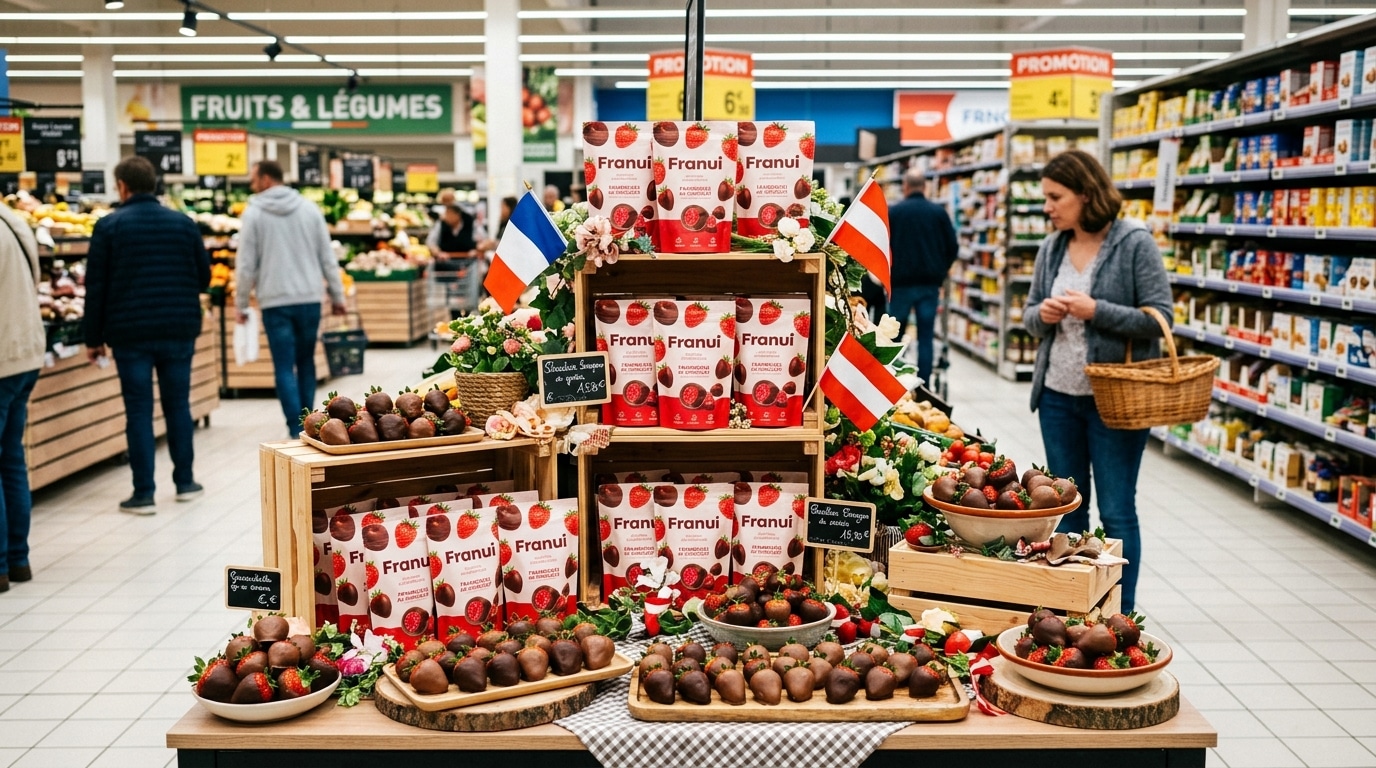 découvrez franui chez leclerc : les délicieuses fraises chocolatées autrichiennes débarquent enfin en france pour ravir vos papilles.