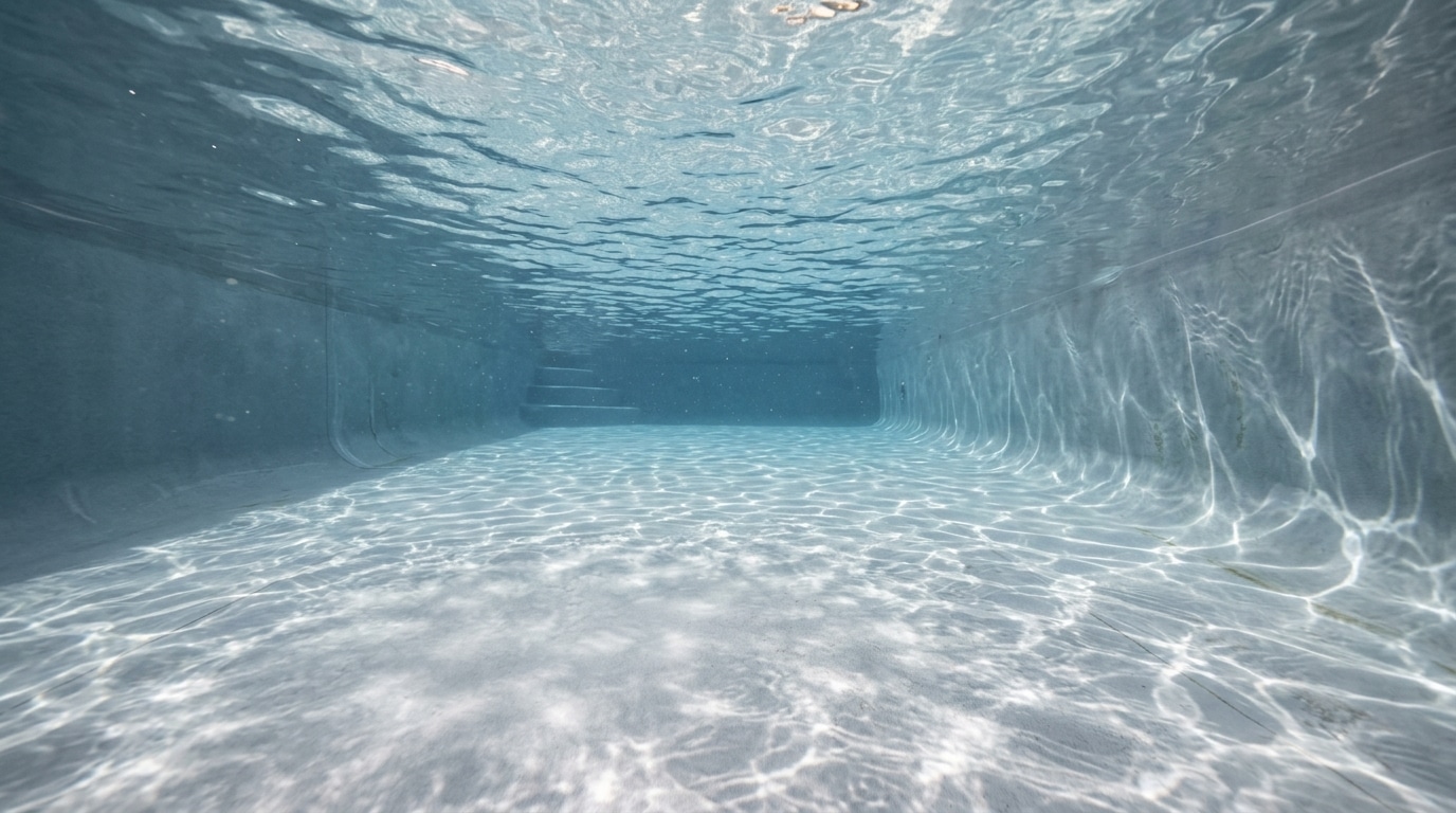 découvrez le rendu réaliste d'une piscine avec liner gris clair sous l'eau et les retours d'expérience après la première saison d'utilisation.