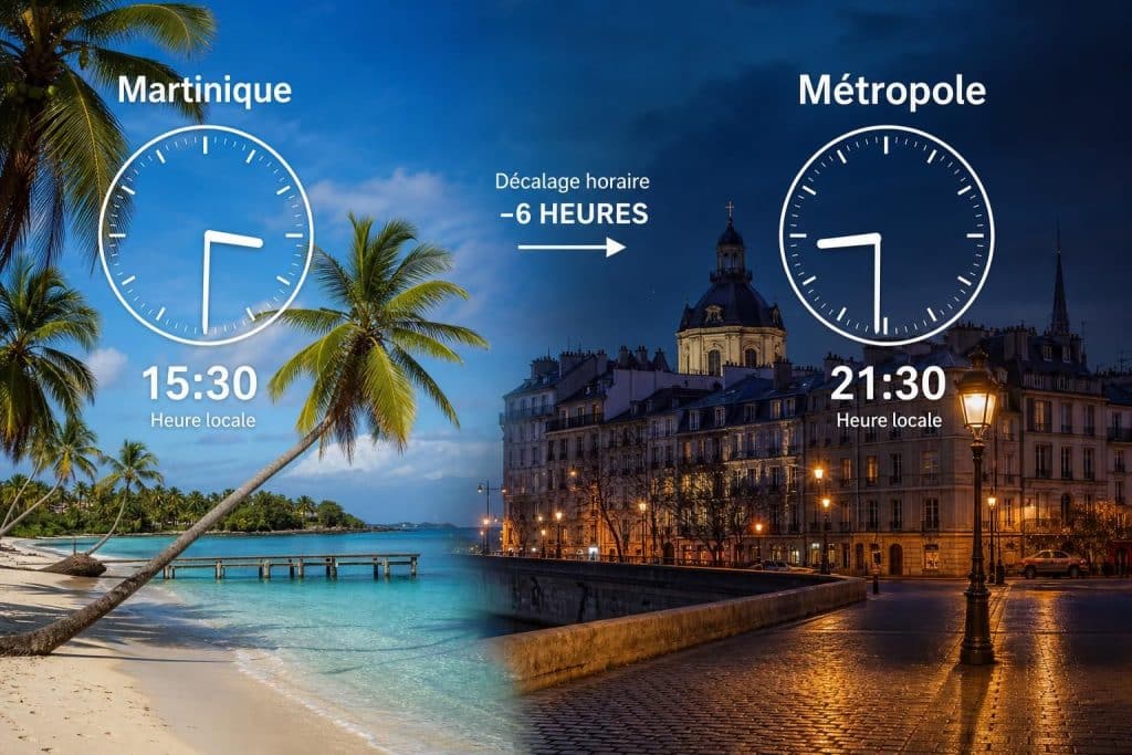 Décalage horaire Martinique : −5h ou −6h avec la métropole